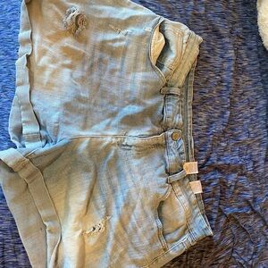 Distressed Light Blue Denim Shorts